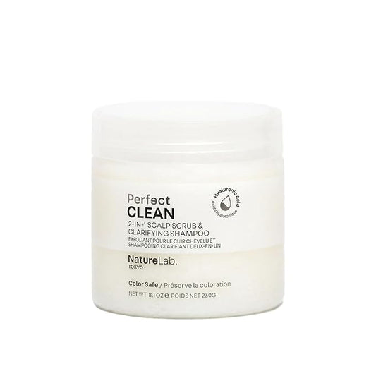 NATURELAB. TOKYO Perfect Clean 2-in-1 Scalp Scrub & Clarifying Shampoo | Exfoliating Sugar Crystals with Probiotic Sake Water & Hyaluronic Acid for Deep Scalp Cleanse, Shine, & Hydration – 8.1 oz