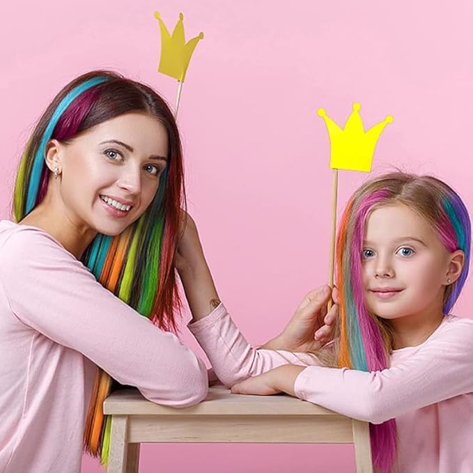 25 PCS Colored Hair Extensions, Colorful Party Highlights Multi-colors Clip in Hair Extensions, Rainbow Synthetic Hairpieces for Girls Women Kids Gift Hair Pieces Party(22 In)