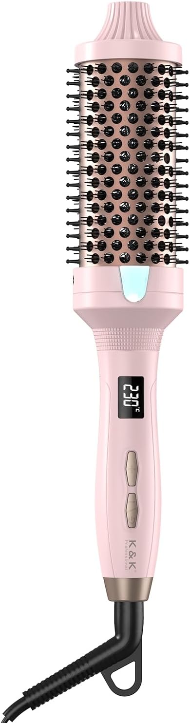 K&K 1.77 Inch Ceramic Tourmaline Ionic Heated Round Brush Curling Brush Creates Blowout Look -Creates Root Volume & Loose Curls Volume Curls Dual Voltage Hair Styling Tool temperture contronal