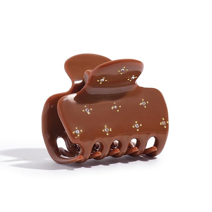 Kitsch Rhinestone Hair Claw Clip, Strong Grip Recycled Plastic Hair Clip for Thick, Curly & Fine Hair, Medium, Camel, 1pc