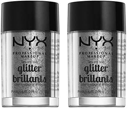 NYX PROFESSIONAL MAKEUP Face & Body Glitter, Silver (Pack of 2)