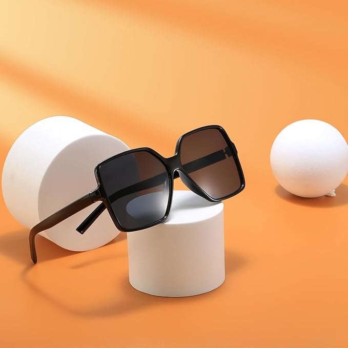 Women's Chic Square Oversized Sunglasses Big Large Wide Fashion Shades for Women Men 100% UV Protection
