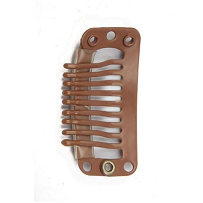 30pcs Hair Extension Clips Stainless Steel Snap Clips for Hair Extensions DIY Wig Combs Toupee Clips 9-teeth 32mm 1.2g/pc (Light Brown)