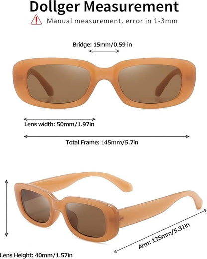 Dollger Rectangle Sunglasses for Women Men Trendy Retro Fashion Sunglasses UV 400 Protection Square Fram