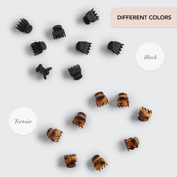 Kitsch Small Hair Clips for Women - Stylish Baby Hair Clips | Stays In Place Without Pulling or Snagging | Durable Plastic, Sturdy - Tortoise & Black, 16 Pcs