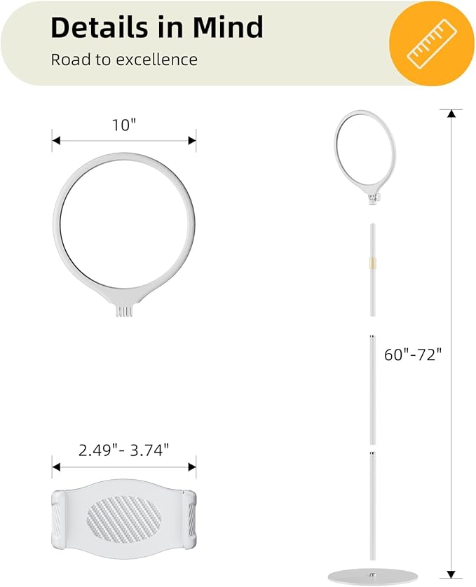 10.5" Ring Light with Stand and Phone Holder - 72" Tripod for iPhone with Light, Professional Led Ringlight for Video Recording/Make up/Streaming, Full Screen Light Ring for YouTube, Tiktok (White)