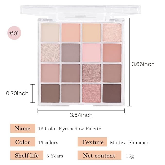 16Color Matte Shimmer Eyeshadow Palette,Nude Dark Brown Champagne Gold Rose Gold Coffee Sparkly Eye Shadow Makeup,Warm Pastel Eyeshadows Long Lasting Waterproof Naturing-Looking Women Girls Eye Shadow