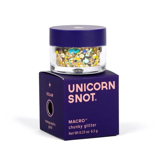Unicorn Snot Macro Glitter - Face & Body - Cosmetic Grade Large-Particle Loose Glitter - Perfect Make-up for Festivals, Raves - Safe for Face, Easy Application & Removal - Gold (Solar)