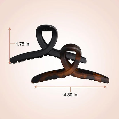 Kitsch Large Hair Clips for Women - Fashionable Loop Hair Claw Clips | Matte Plastic, Easy-Grip | Perfect for Everyday Use & Special Occasions - Tortoise & Black, 2 Pcs