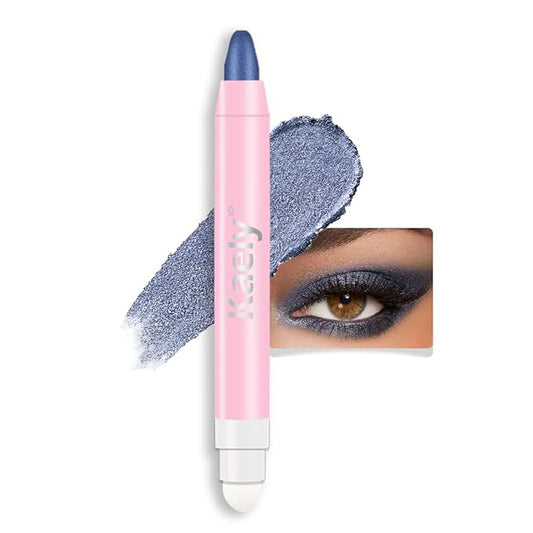 2-in-1 Cream Eyeshadow & Highlighter Stick, Waterproof Dark Blue Shimmer Eye Shadow Pencil for Women, Long-Lasting Pigmented Makeup, sombras para ojos 27