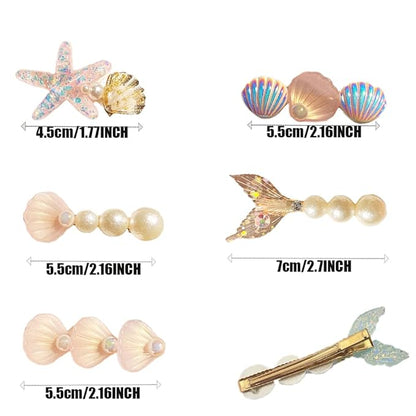 5 Pcs Starfish Seashell Hair Clips Mermaid Costume Pearl Beach Ocean Hair Accessories Women and Girls （Pink）