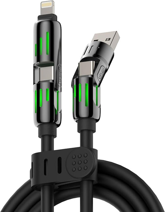 4-in-1 Universal Multi USB Charging Cable – 240W Max Fast Charger Cord with Multiple Connectors for iPhone 16/15/14/13, iPad, Samsung, MacBook, Tablets & More (Rich Black, 6.6Ft)