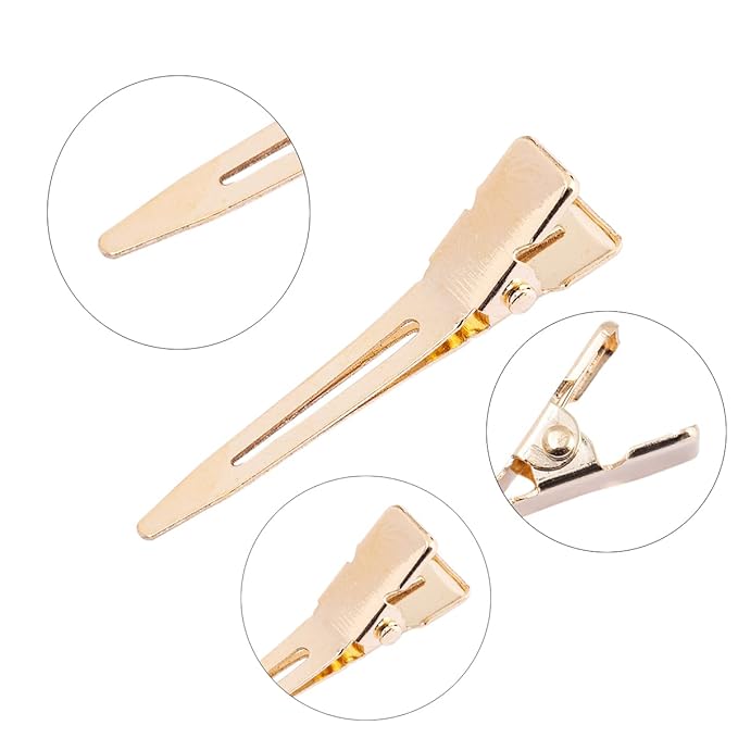 100 Packs golden Alligator Curl Clips, bandenger 1.8 Inch Single Prong Clips Hair Accessories,for Girls and Women,Hair Styling,Hair Coloring, Random Color (golden)