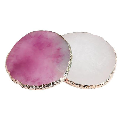 2 Pcs Resin Nail Art Palette, Nail Art Painting Mixed Color Palettes Gold Edge Nail Holder Nail Art Display Board (Purple, White)