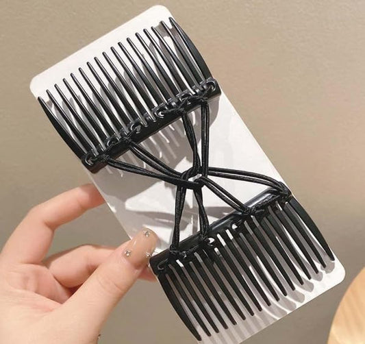 Black Adjustable Elastic Hair Comb,Stretchy Double Comb Hair Clip, No Crease Hair Pins Double Slides Hairpins Combs Women Hair Styling Accessories, Styling Tools and Appliances