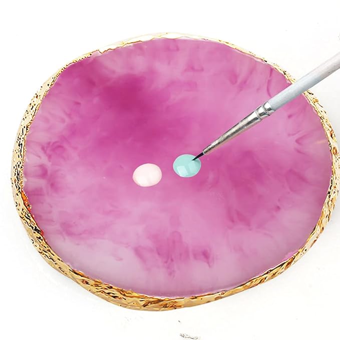 2 Pcs Resin Nail Art Palette, Nail Art Painting Mixed Color Palettes Gold Edge Nail Holder Nail Art Display Board (Purple, White)