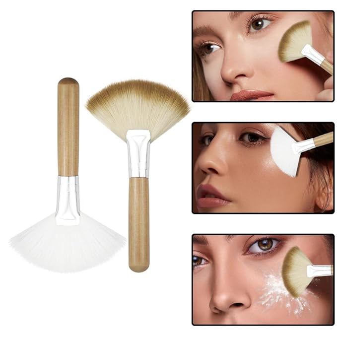 4 Pack Fan Brushes Soft Bristle Face Highlighting Blush Brush with Long and Short Handle Facial Applicator Brushes Face Makeup Tools for Loose Powder Highlighting Blush