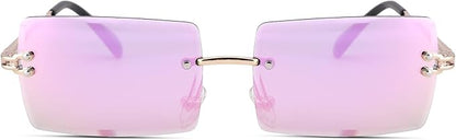 Rectangle Sunglasses for Men/Women Small Rimless Square Shade Eyewear