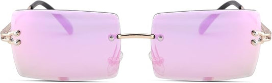 Rectangle Sunglasses for Men/Women Small Rimless Square Shade Eyewear