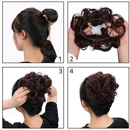 MORICA 1PCS Messy Hair Bun Hair Scrunchies Extension Curly Wavy Messy Bun Hair Synthetic Chignon Hairpieces for Women(Light Golden Brown 12#)