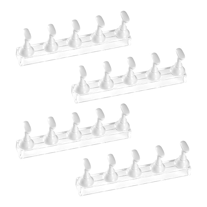 4 Sets White Nail Stand for Press on Nails Display, Magnetic Fake Nail Tips Holder for Painting Nails Practice, Beginner Acrylic Nail Art Kit Accessories, Nail Salon Equipment and Decorations