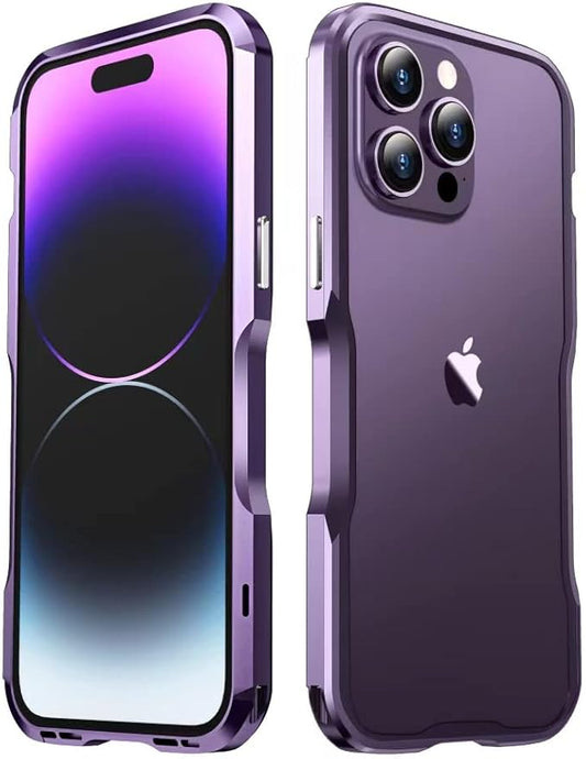 HENGHUI iPhone 14 Aluminum Bumpers Bumper Case with Strap Hole Metal Frame Bumper Cover Shock Absorbent Slim Cool Design (Purple)
