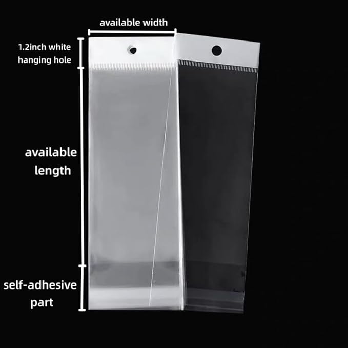PABCK 100 Pack (Available Size 4.9x17.7 inches) Clear Self Adhesive Straight Hair Packaging Bags with Hang Hole Wigs Hair Storage Beauty Personal Care Hair Care Extensions Wigs Accessories