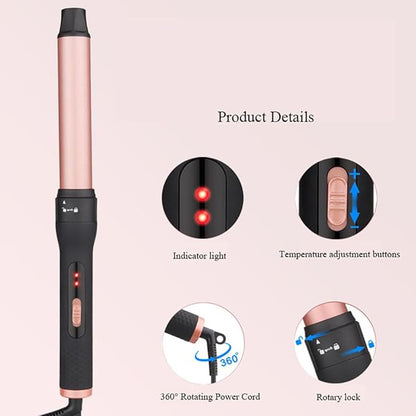6 in 1 Hair Curling Iron Set with Curling Brush and 5 Interchangeable Ceramic Curling Wand (0.35"-1.25"), Curling Wand Set with 2 Temp Heating Setting, Contain Protective Glove and 2 Clips