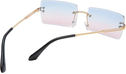 Rectangle Sunglasses for Men/Women Small Rimless Square Shade Eyewear