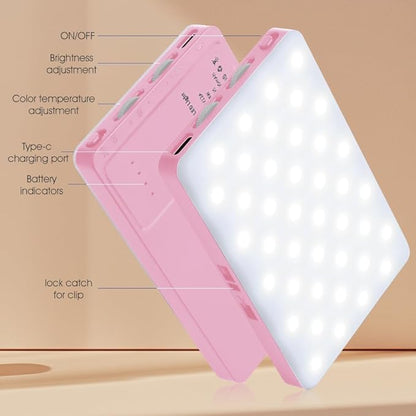 Inspack 80 LED Selfie Light for iPhone, Portable Phone Clip for Tiktok Video Recording, Zoom Calls Lighting Computer, High Power Rechargeable with 3 Light Modes, Laptop Conferencing(Pink)
