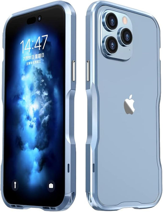 HENGHUI iPhone 14 Pro Max Aluminum Bumpers Bumper Case Metal Frame Bumper Cover Shock Absorbent Slim Cool Design (LightBlue)