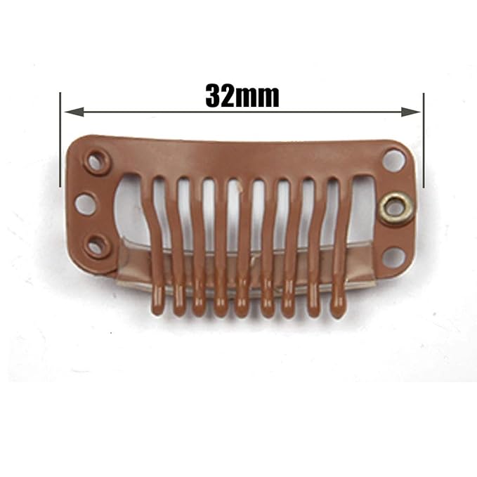 30pcs Hair Extension Clips Stainless Steel Snap Clips for Hair Extensions DIY Wig Combs Toupee Clips 9-teeth 32mm 1.2g/pc (Light Brown)