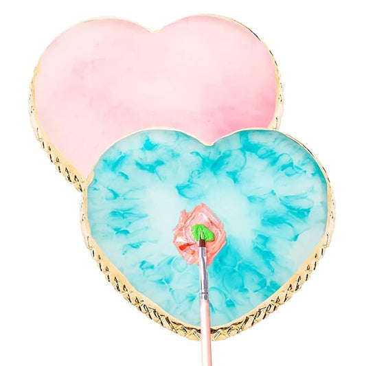 2 Pcs Resin Nail Art Palette, Nail Art Painting Mixed Color Palettes Gold Edge Nail Holder Nail Art Display Board (Pink, Blue)