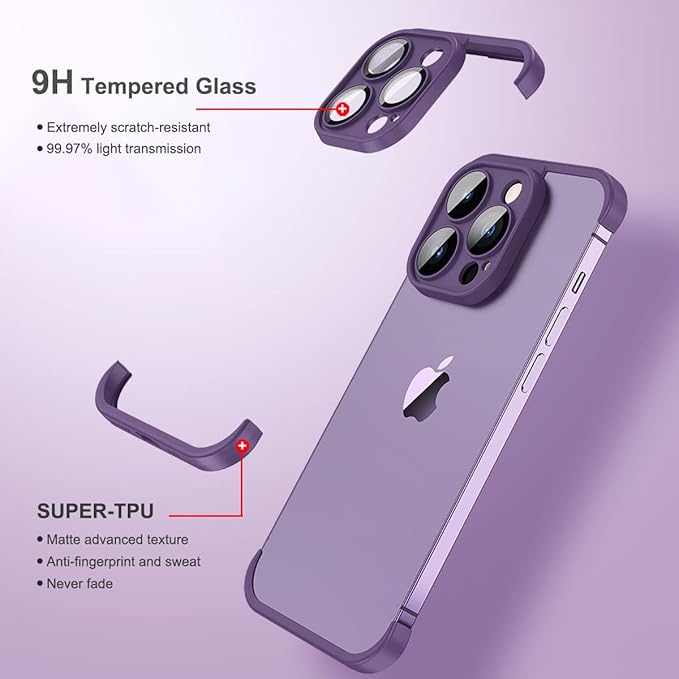 Frameless Case for iPhone 15 Pro Max Case with Camera Lens Protector, Slim Soft TPU Silicone Shockproof Phone Borderless Cover,Ultra-Thin Lightweight Bumper Frameless Slim Cover,Gray,