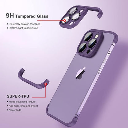 Frameless Case for iPhone 15 Pro Max Case with Camera Lens Protector, Slim Soft TPU Silicone Shockproof Phone Borderless Cover,Ultra-Thin Lightweight Bumper Frameless Slim Cover,Gray,