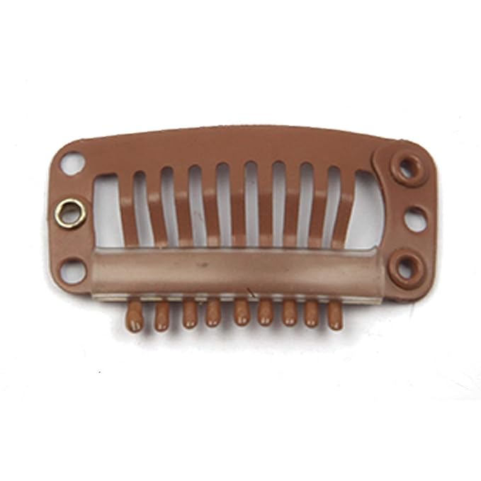 20pcs Metal Snap Clips for Hair Extensions DIY Clip in on Hair Extension Wigs 9 Teeth 32mm 1.2g/pc Black Brown Beige Color (Light Brown)