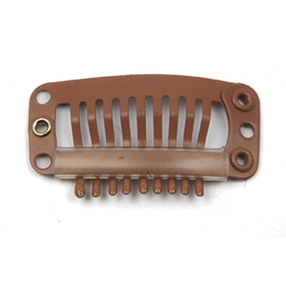 20pcs Metal Snap Clips for Hair Extensions DIY Clip in on Hair Extension Wigs 9 Teeth 32mm 1.2g/pc Black Brown Beige Color (Light Brown)