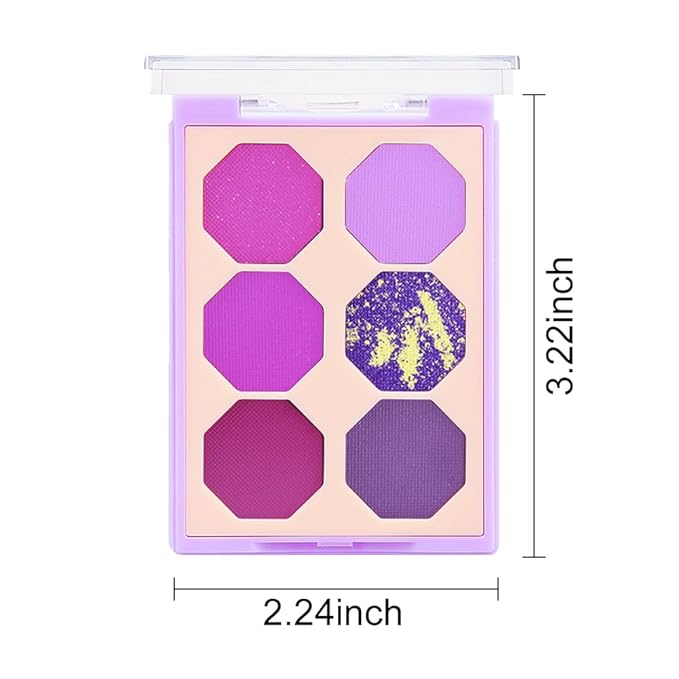 Six Colors Glitter Matte Eyeshadow Palette, Purple Light Purple Violet Midnight Purple Smoky Shimmer Sparkly Eyeshadow Palette Makeup, Prom Eyeshadows Long-Lasting Waterproof Women Girls Eye Shadow 02
