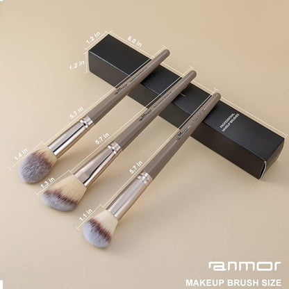 Anmor Contour and Highlighter Brush Set, Premium Blush Bronzer Face Makeup Brush Kit, Perfect for Cheek Nose Blending Contouring (Champagne, Contour/Highlighter/Blush)