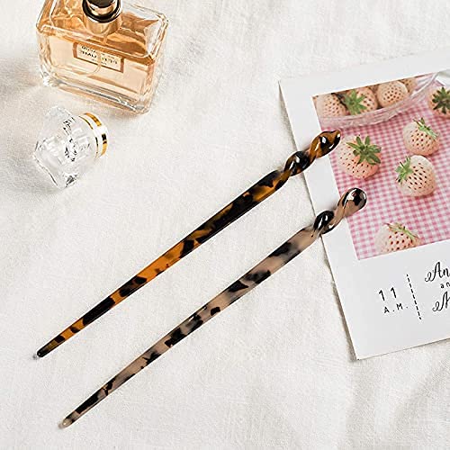 10 Pieces Acetate Hair Sticks Leopard Print Hair Pins, Tortoise Shell Hairpin Vintage Hair Chopsticks Retro Hairpins Disk, Hair Accessories for Women Girls (Elegant)