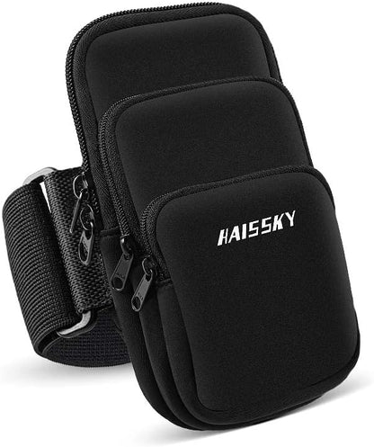 3 Pockets Running Phone Armband Holder for iPhone 16 15 14 Pro Max 13 Plus 12 11 XS XR X 8 7 Galaxy S23 Pouch Key Card Bag, Water Resistant Cell Phone Sport Arm Bands for Exercise Walking Workout Gym