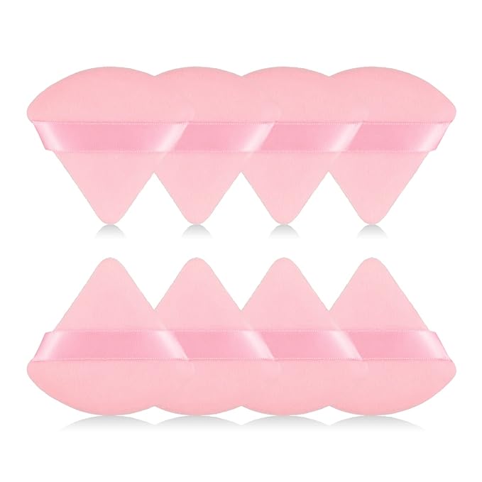 8Pcs of Triangular Powder Puff Makeup Sponges, Made of Super-soft Velvet, Designed for Contouring, Eye, and Corner, Beauty Blender Foundation Mixing Container.