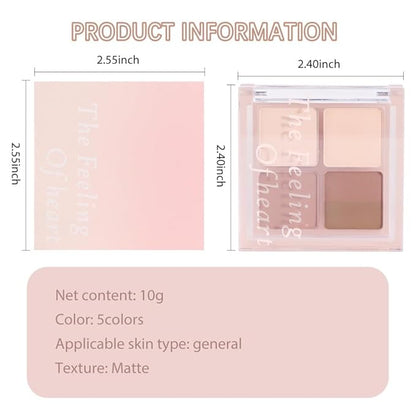 5 Colors Matte Eyeshadow Palette for Eye Makeup, Brown Eyeshadow Quads Velvety Pigmented Blendable Matte, Talc-Free