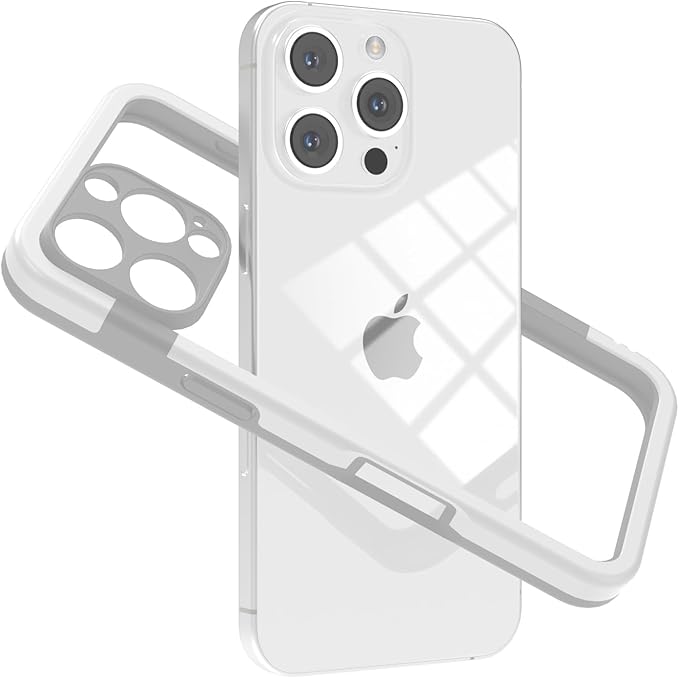 for iPhone 16 Pro Bumper Case, Hybrid Protection Heat Dissipation Frame No-Back Phone Cover Case 6.3" 2024 - White & Gray