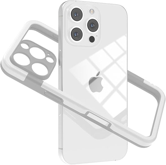 for iPhone 16 Pro Bumper Case, Hybrid Protection Heat Dissipation Frame No-Back Phone Cover Case 6.3" 2024 - White & Gray