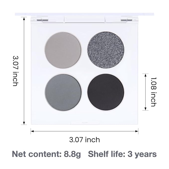 Eyeshadow Quads, 4 Black Smokey Grey Gray Silver Matte Shimmer Eye Shadow Makeup Palette Pigmented Silver Glitter Metallic Eyeshadow Makeup Palette sombra negra para ojos para ojos brillantes 01#
