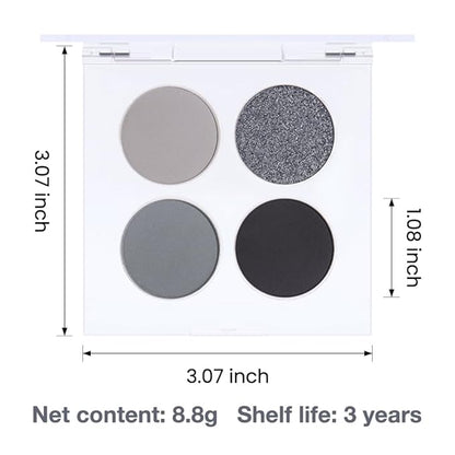 Eyeshadow Quads, 4 Black Smokey Grey Gray Silver Matte Shimmer Eye Shadow Makeup Palette Pigmented Silver Glitter Metallic Eyeshadow Makeup Palette sombra negra para ojos para ojos brillantes 01#