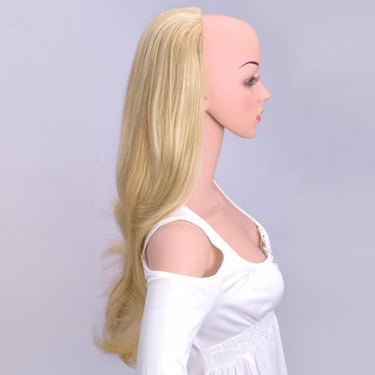 24 Inch Blond Wavy 3/4 Half Wig Long lightest Synthetic Hair Extensions Capless Wigs Hair Clips Extension For Women 210g（24“ #5）