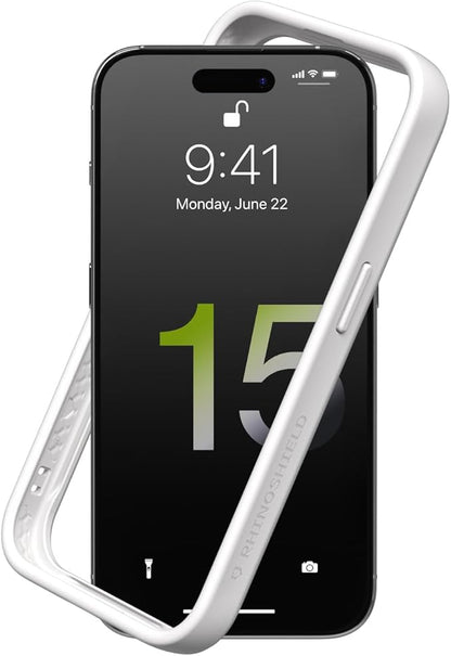 RhinoShield Bumper Case Compatible with [iPhone 15 Pro] | CrashGuard - Shock Absorbent Slim Design Protective Cover 3.5M / 11ft Drop Protection - White