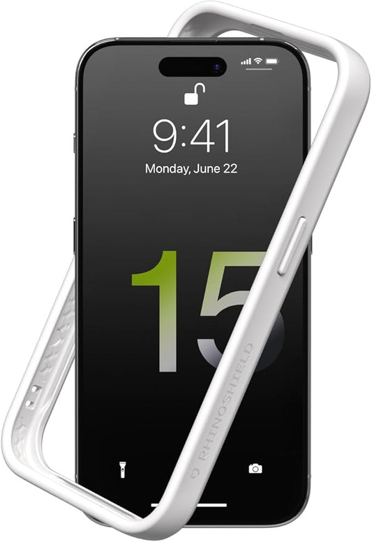 RhinoShield Bumper Case Compatible with [iPhone 15 Pro] | CrashGuard - Shock Absorbent Slim Design Protective Cover 3.5M / 11ft Drop Protection - White